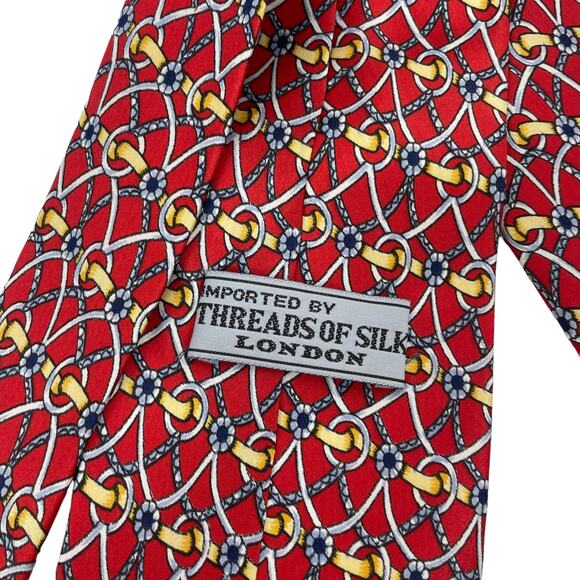 Threads of Silk London Red Silk Tie Printed Men 56" - Picture 5 of 5